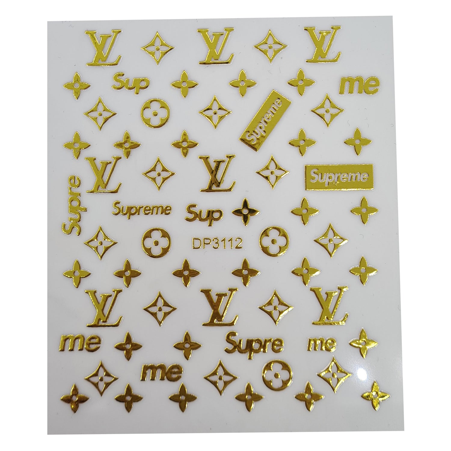 Gold Louis Vuitton Supreme Nail Stickers, Gelica Gels